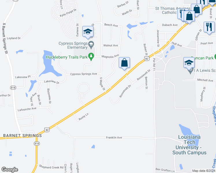 map of restaurants, bars, coffee shops, grocery stores, and more near 2010 West California Avenue in Ruston