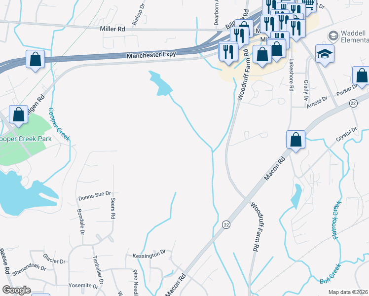 map of restaurants, bars, coffee shops, grocery stores, and more near 4931 Woodruff Farm Road in Columbus