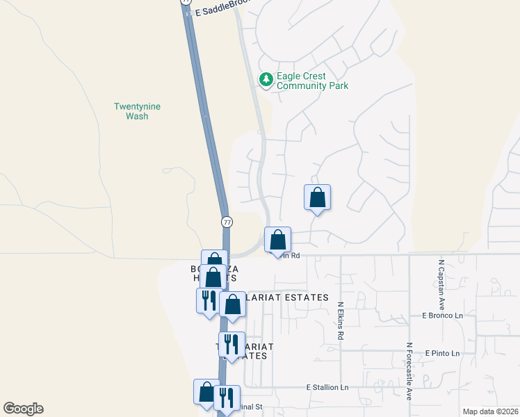 map of restaurants, bars, coffee shops, grocery stores, and more near 39930 Eagle Crest Ranch Boulevard in Tucson