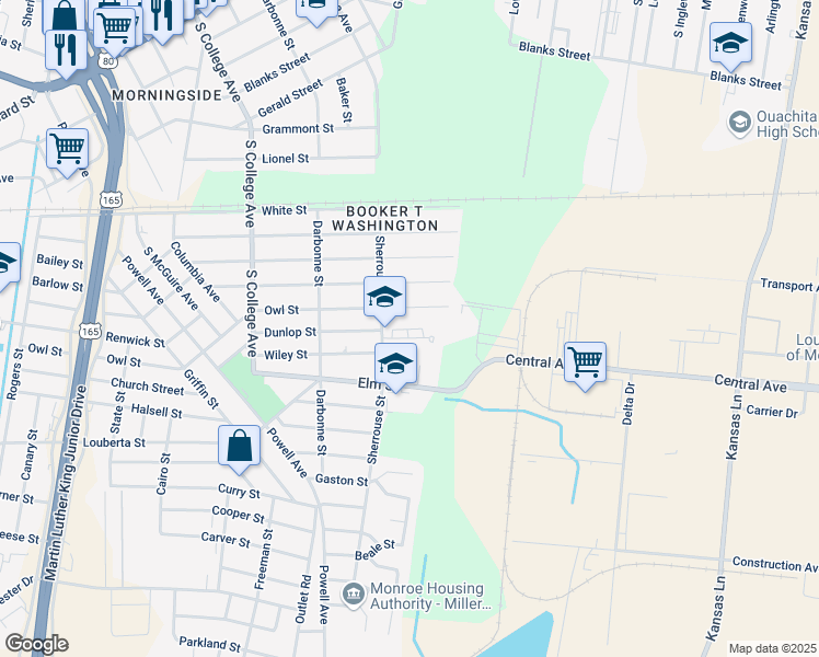map of restaurants, bars, coffee shops, grocery stores, and more near 1401 Sherrouse Street in Monroe