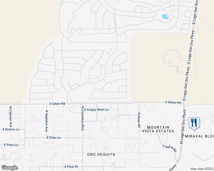 map of restaurants, bars, coffee shops, grocery stores, and more near 62651 East Ironwood Lane in Tucson