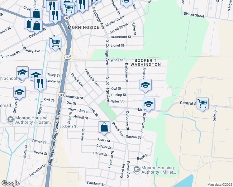 map of restaurants, bars, coffee shops, grocery stores, and more near 3813 Dunlop Street in Monroe