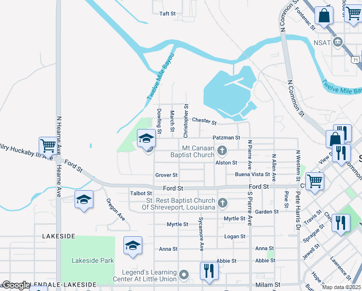 map of restaurants, bars, coffee shops, grocery stores, and more near 405 North Dale Avenue in Shreveport