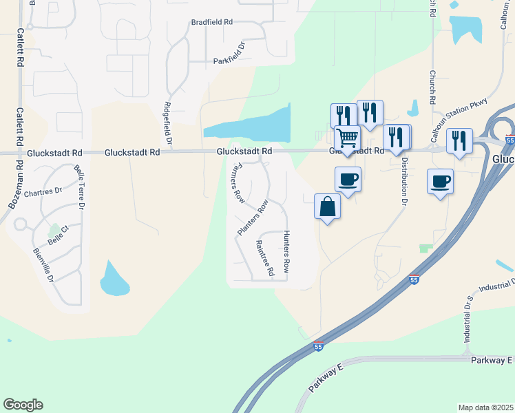 map of restaurants, bars, coffee shops, grocery stores, and more near 121 Planters Row in Madison