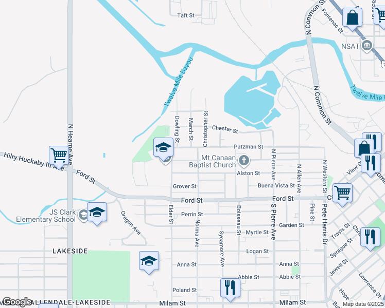 map of restaurants, bars, coffee shops, grocery stores, and more near 400 North Dale Avenue in Shreveport