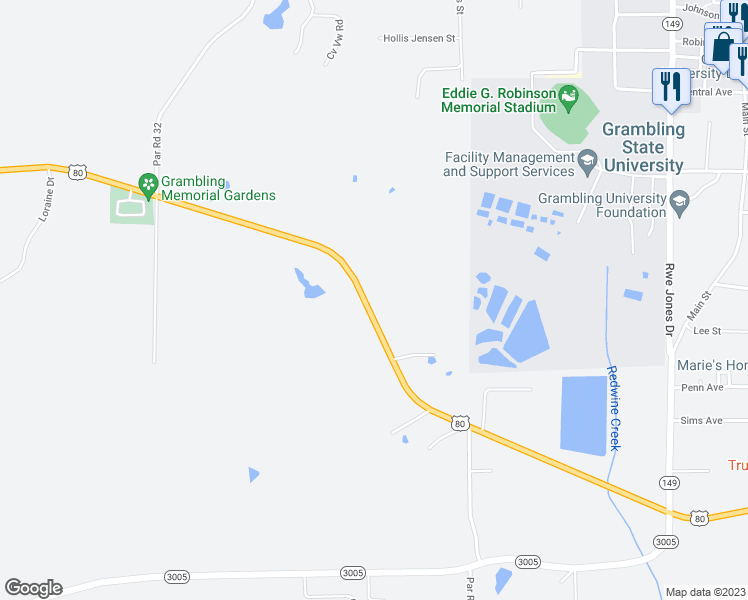 map of restaurants, bars, coffee shops, grocery stores, and more near 7974 U.S. 80 in Ruston