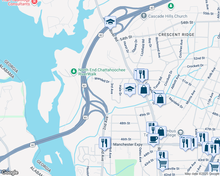map of restaurants, bars, coffee shops, grocery stores, and more near 5069 3rd Avenue in Columbus
