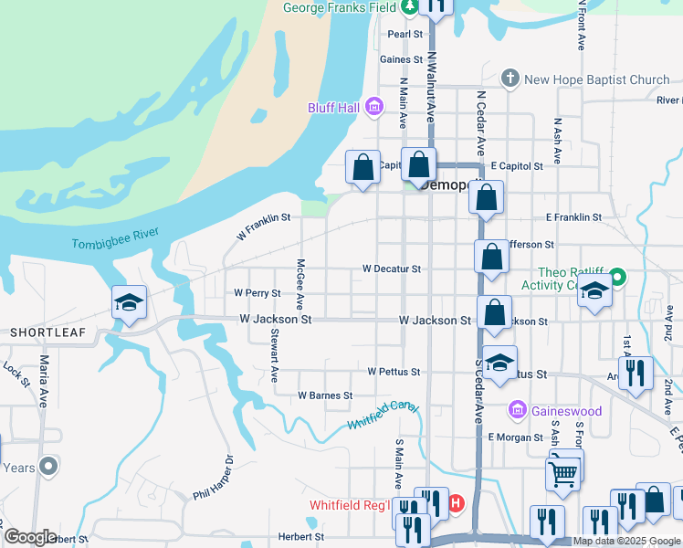 map of restaurants, bars, coffee shops, grocery stores, and more near in Demopolis