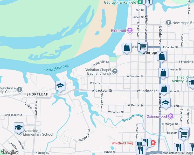 map of restaurants, bars, coffee shops, grocery stores, and more near 301 Earl Avenue in Demopolis