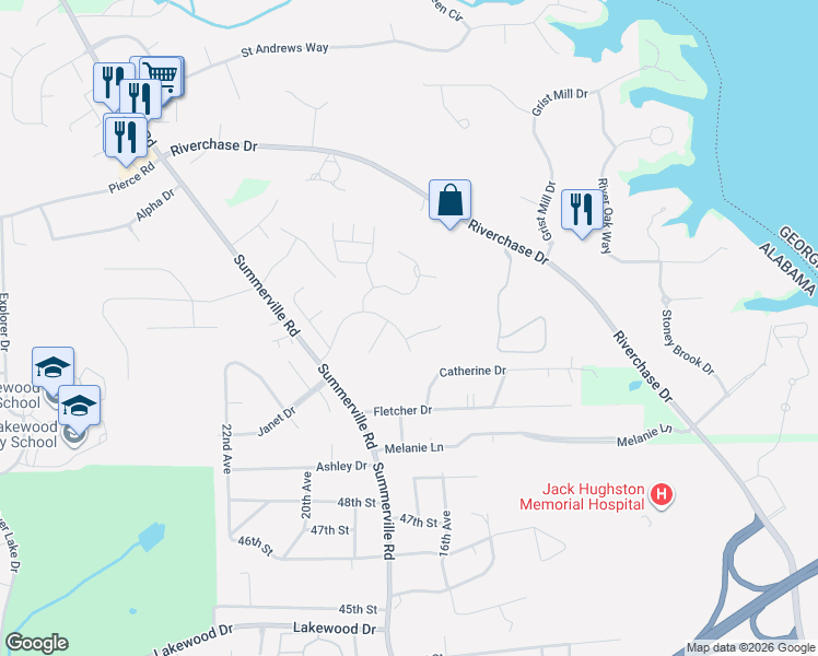 map of restaurants, bars, coffee shops, grocery stores, and more near 1504 McIntosh Creek Road in Phenix City