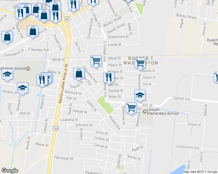 map of restaurants, bars, coffee shops, grocery stores, and more near 3804 Owl St in Monroe