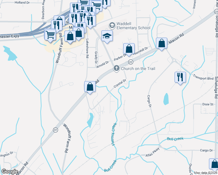 map of restaurants, bars, coffee shops, grocery stores, and more near 6145 Crystal Drive in Columbus