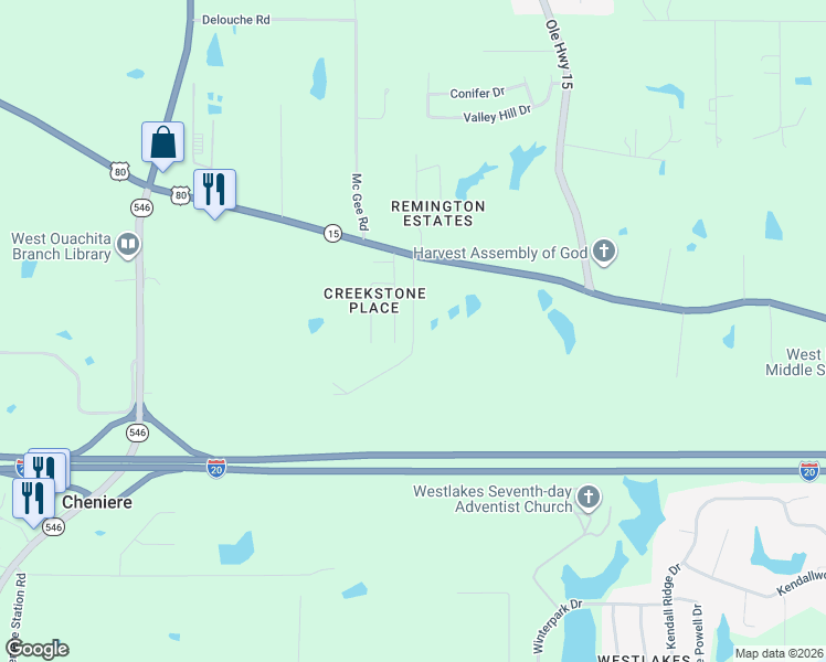 map of restaurants, bars, coffee shops, grocery stores, and more near 263 Cheniere Hills Dr in West Monroe