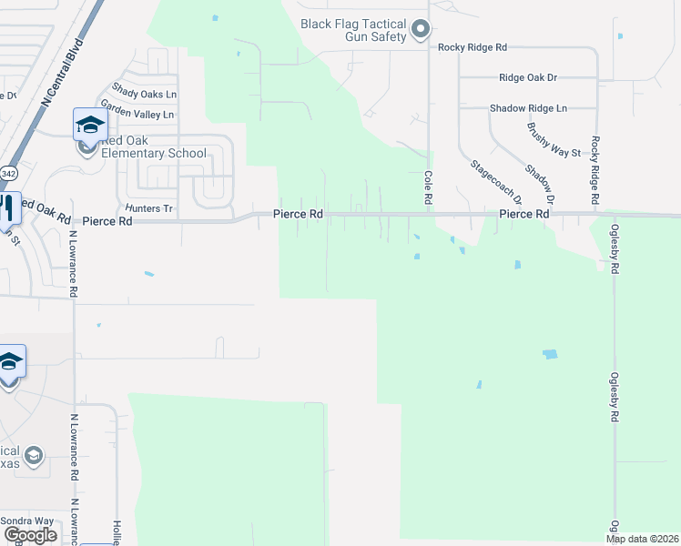 map of restaurants, bars, coffee shops, grocery stores, and more near 542 Pierce Road in Red Oak