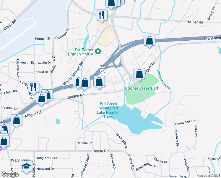 map of restaurants, bars, coffee shops, grocery stores, and more near 4712 Milgen Road in Columbus