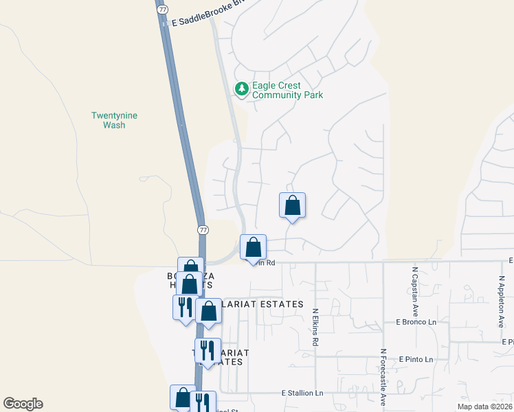 map of restaurants, bars, coffee shops, grocery stores, and more near 39431 South Old Arena Drive in Tucson