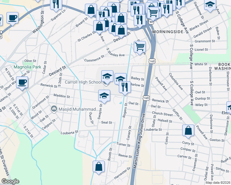map of restaurants, bars, coffee shops, grocery stores, and more near 2941 Renwick Street in Monroe