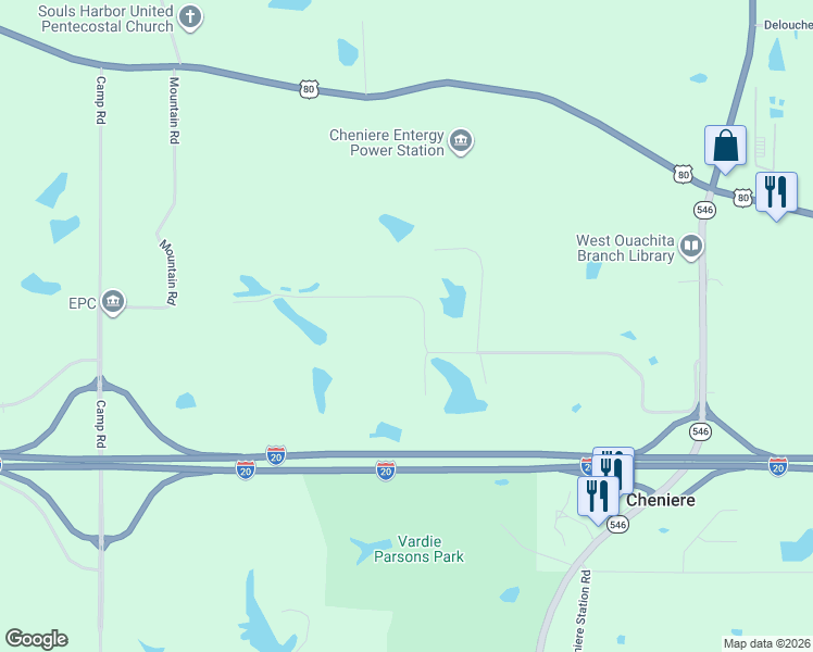 map of restaurants, bars, coffee shops, grocery stores, and more near 115 3 Lakes Rd in West Monroe