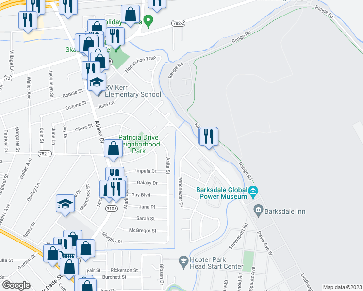 map of restaurants, bars, coffee shops, grocery stores, and more near 1309 Northgate Road in Bossier City