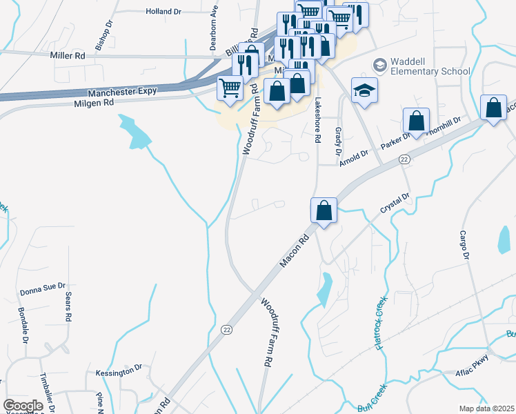map of restaurants, bars, coffee shops, grocery stores, and more near 5300 Woodruff Farm Road in Columbus