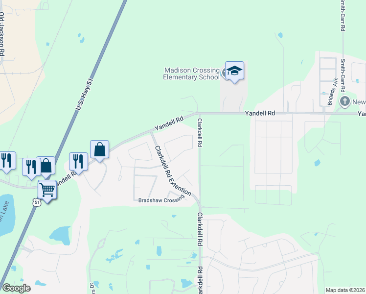 map of restaurants, bars, coffee shops, grocery stores, and more near 114 Bear Creek Circle in Canton