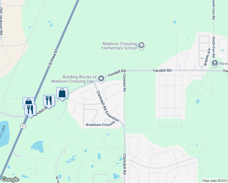 map of restaurants, bars, coffee shops, grocery stores, and more near 114 Bear Creek Circle in Canton