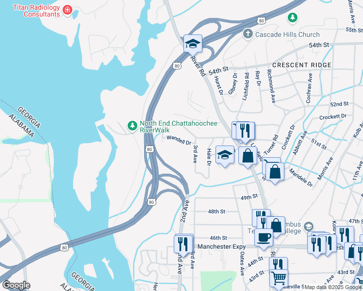 map of restaurants, bars, coffee shops, grocery stores, and more near 148 Wendell Dr in Columbus