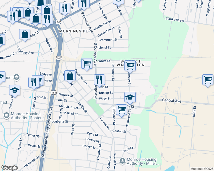 map of restaurants, bars, coffee shops, grocery stores, and more near 3813 Dunlop St in Monroe