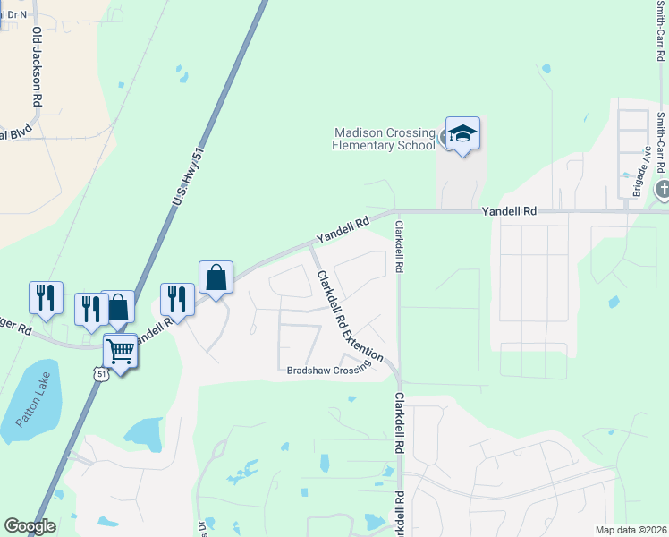 map of restaurants, bars, coffee shops, grocery stores, and more near 243 Yandell Road in Canton