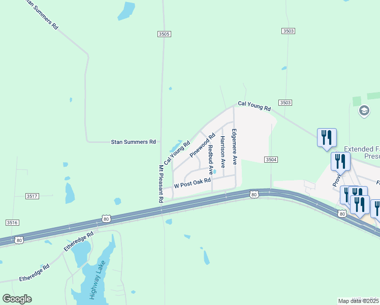 map of restaurants, bars, coffee shops, grocery stores, and more near 267 Pinewood Road in Hallsville