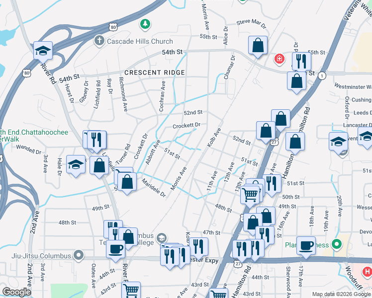 map of restaurants, bars, coffee shops, grocery stores, and more near 5125 Trussell Avenue in Columbus