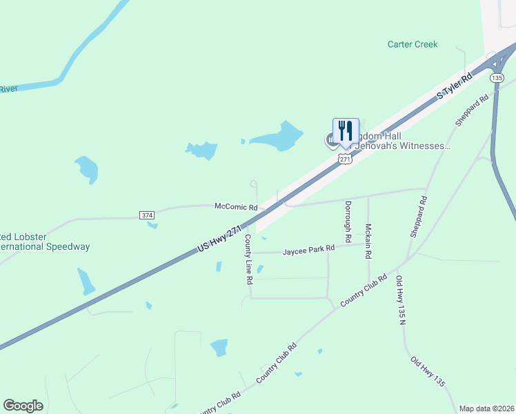 map of restaurants, bars, coffee shops, grocery stores, and more near 24679 McComic Road in Gladewater
