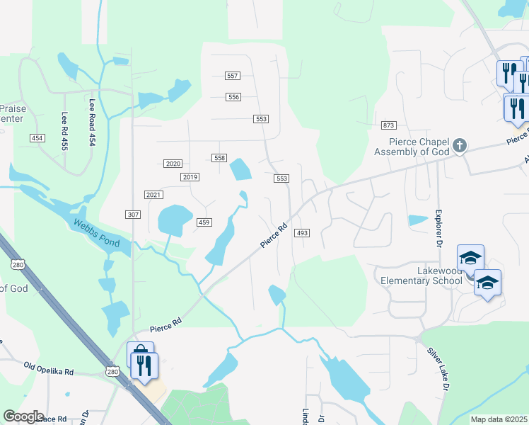 map of restaurants, bars, coffee shops, grocery stores, and more near 5207 Summerbrooke Lane in Phenix City