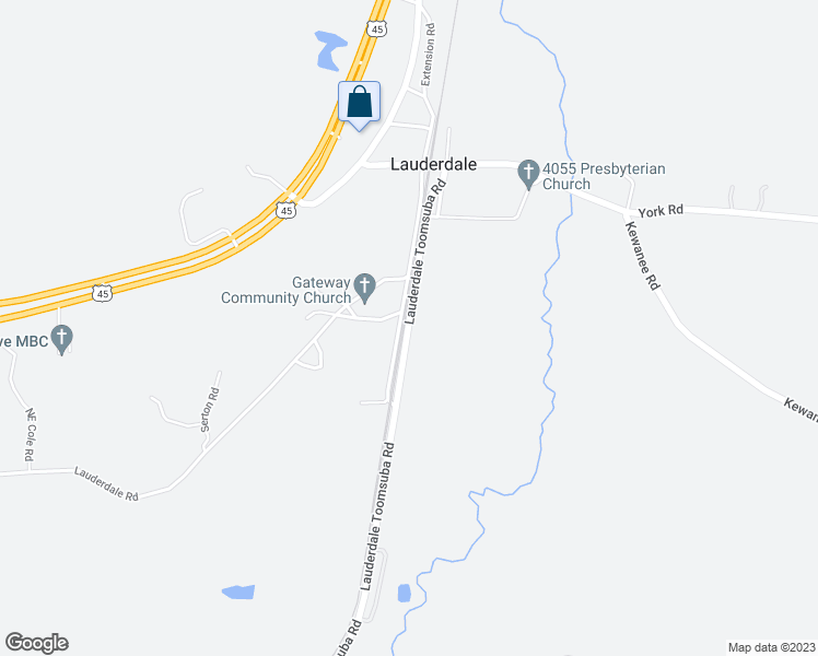 map of restaurants, bars, coffee shops, grocery stores, and more near 9596 Lauderdale Toomsuba Road in Lauderdale