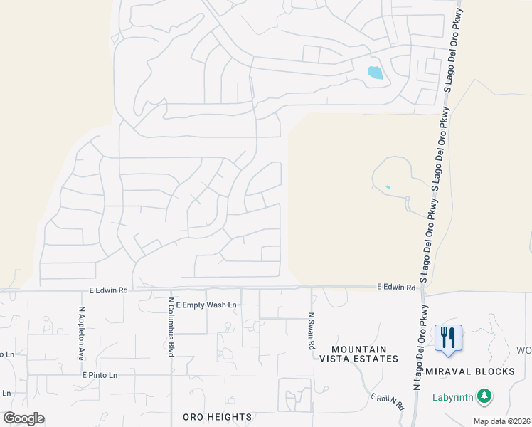 map of restaurants, bars, coffee shops, grocery stores, and more near 62817 East Sandlewood Road in Tucson