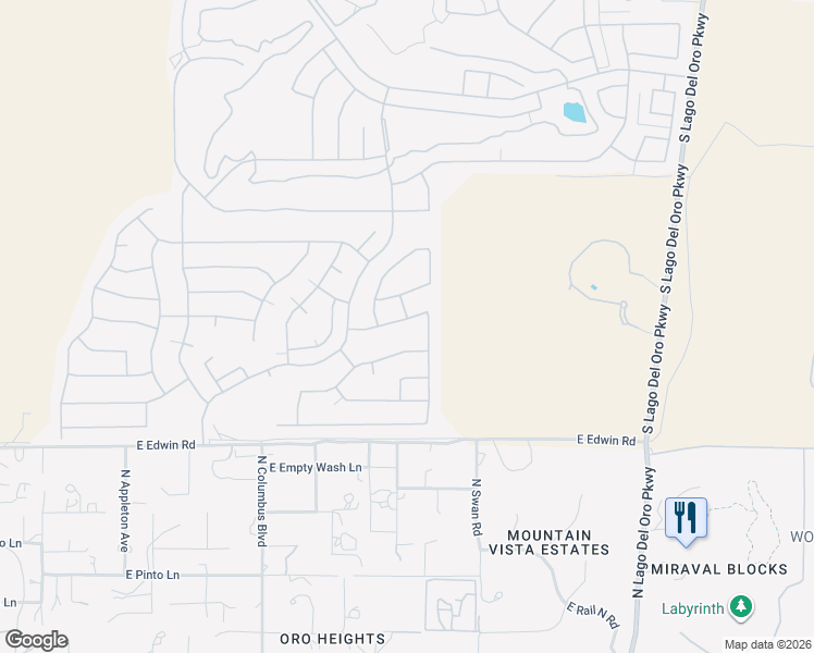 map of restaurants, bars, coffee shops, grocery stores, and more near 62817 East Sandlewood Road in Tucson