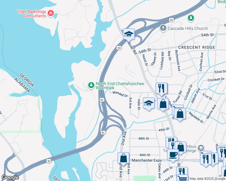 map of restaurants, bars, coffee shops, grocery stores, and more near 109 Wendell Drive in Columbus