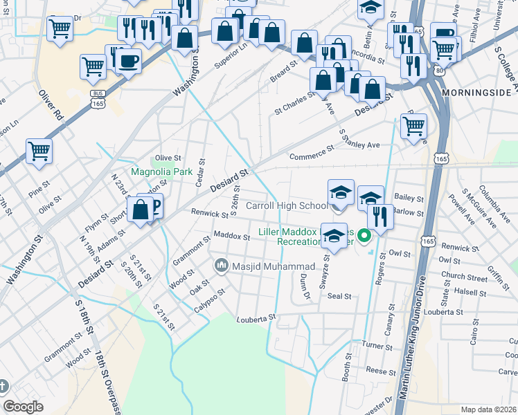 map of restaurants, bars, coffee shops, grocery stores, and more near 2704 Coolidge St in Monroe