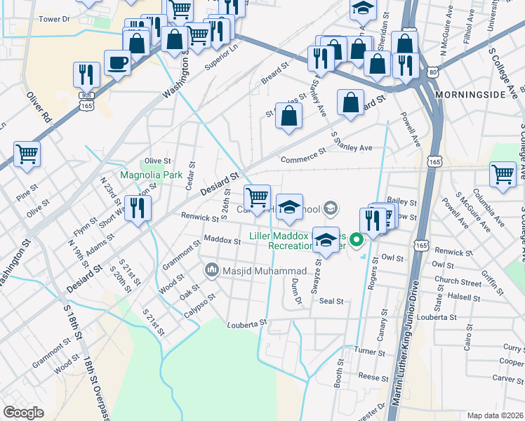 map of restaurants, bars, coffee shops, grocery stores, and more near 2704 Coolidge St in Monroe