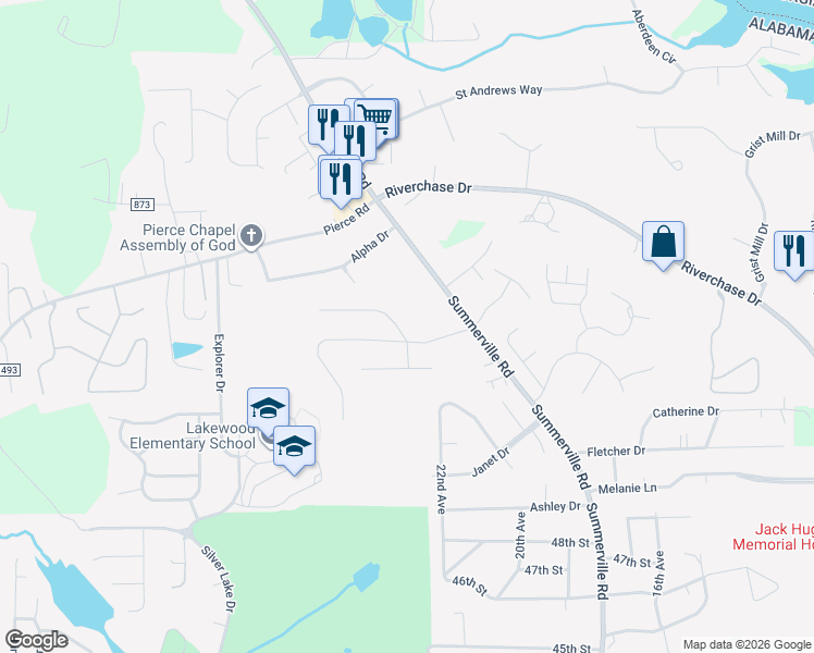 map of restaurants, bars, coffee shops, grocery stores, and more near 2114 Bridle Court in Phenix City