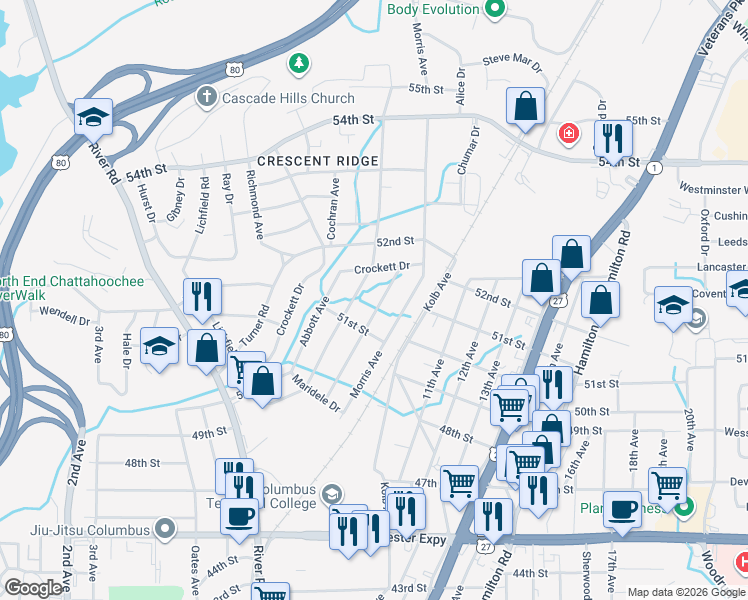 map of restaurants, bars, coffee shops, grocery stores, and more near 5125 Trussell Avenue in Columbus