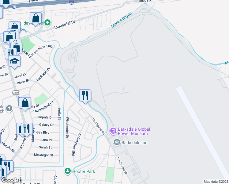 map of restaurants, bars, coffee shops, grocery stores, and more near Lindberg Road West in Bossier City