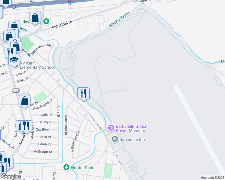 map of restaurants, bars, coffee shops, grocery stores, and more near Lindberg Road West in Bossier City