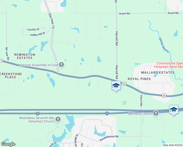 map of restaurants, bars, coffee shops, grocery stores, and more near 7112 Cypress Street in West Monroe