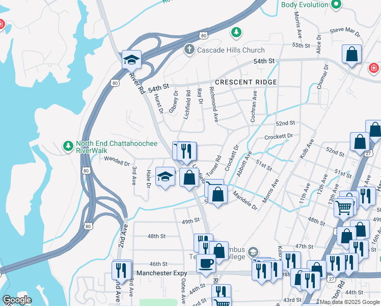 map of restaurants, bars, coffee shops, grocery stores, and more near 790 Litchfield Road in Columbus