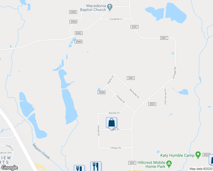 map of restaurants, bars, coffee shops, grocery stores, and more near 901 Gayle Lane in Longview