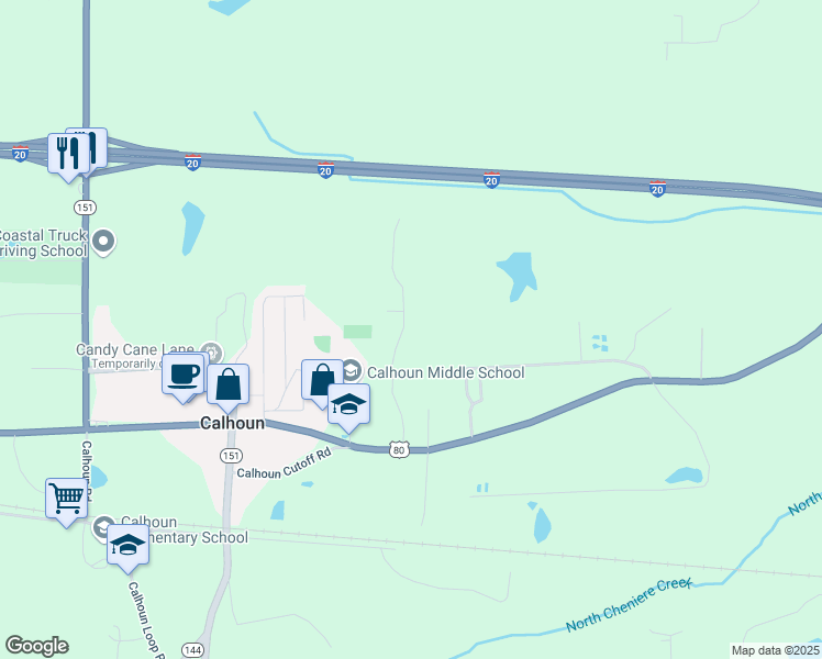 map of restaurants, bars, coffee shops, grocery stores, and more near 132 Curry Creek Drive in Calhoun