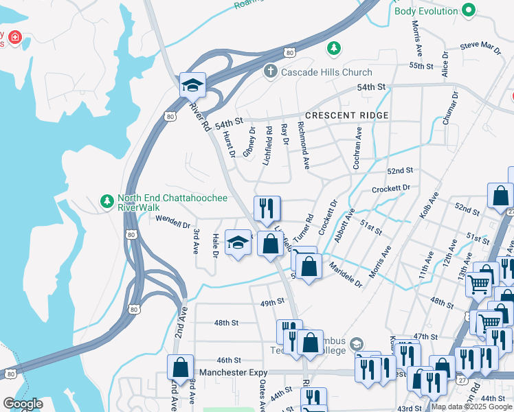 map of restaurants, bars, coffee shops, grocery stores, and more near 790 Litchfield Road in Columbus