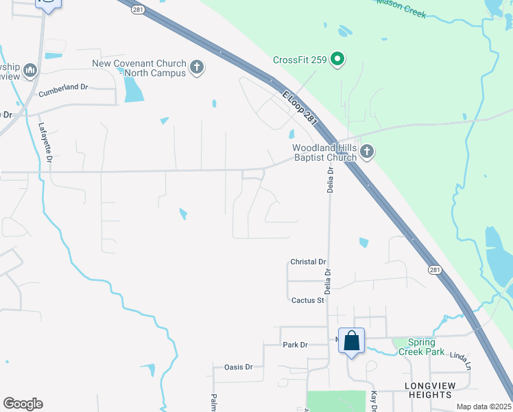 map of restaurants, bars, coffee shops, grocery stores, and more near 1410 Santa Cruz Drive in Longview
