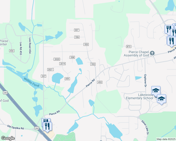 map of restaurants, bars, coffee shops, grocery stores, and more near 5207 Summerbrooke Lane in Phenix City